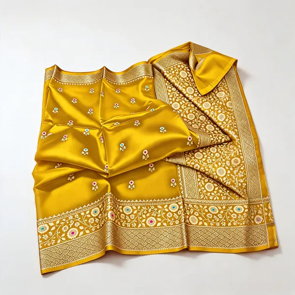 Mustard_Organza_Saree_With_Blouse_Piece_For_Women