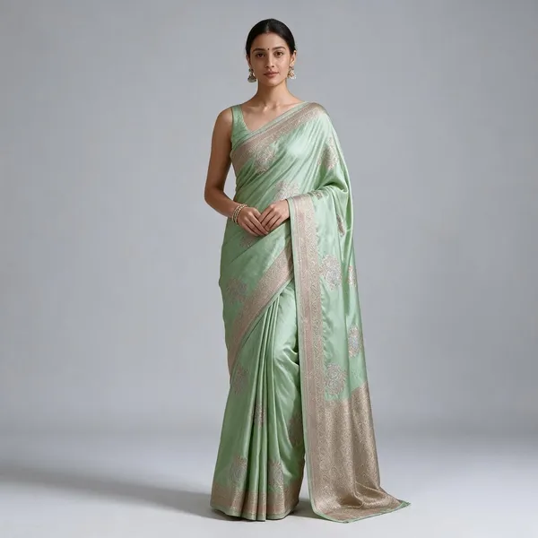 Green_Mashru_Silk_Saree_With_Blouse_Piece_For_Women