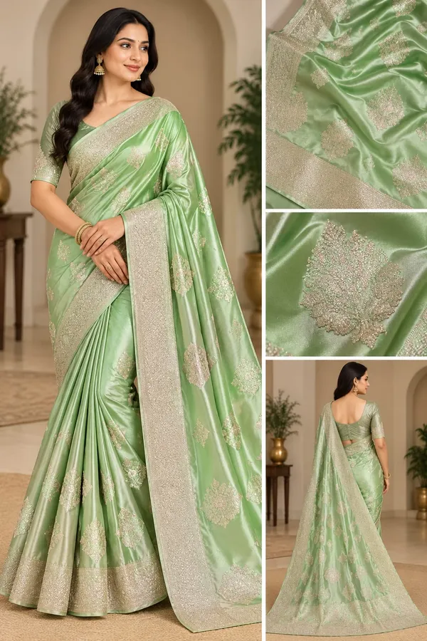 Green_Mashru_Silk_Saree_With_Blouse_Piece_For_Women