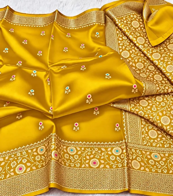 Mustard_Organza_Saree_With_Blouse_Piece_For_Women