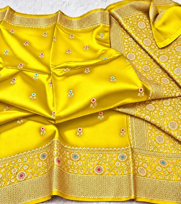 Yellow_Organza_Saree_With_Blouse_Piece_For_Women