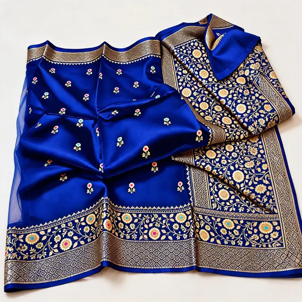 Blue_Organza_Saree_With_Blouse_Piece_For_Women