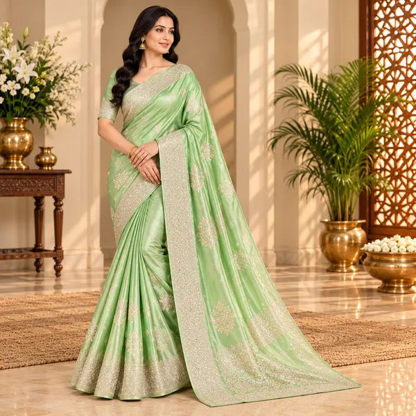 Green_Mashru_Silk_Saree_With_Blouse_Piece_For_Women
