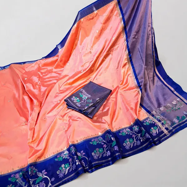 Peach_Raw_Mango_Silk_Saree_With_Blouse_Piece_For_Women