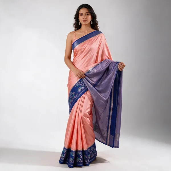 Peach_Raw_Mango_Silk_Saree_With_Blouse_Piece_For_Women