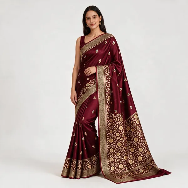 Maroon_Organza_Saree_With_Blouse_Piece_For_Women