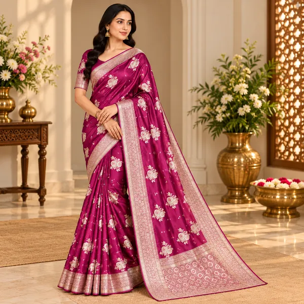 Magenta_Mashru_Silk_Saree_With_Blouse_Piece_For_Women