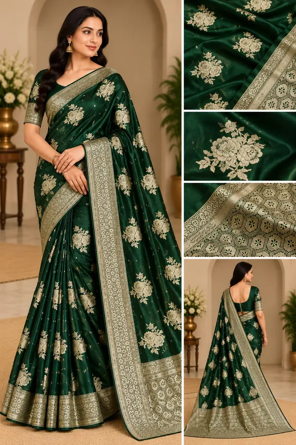 Green_Mashru_Silk_Saree_With_Blouse_Piece_For_Women