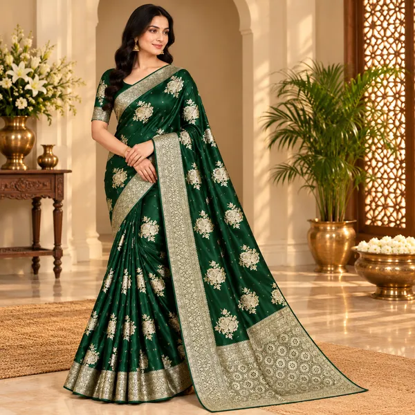 Green_Mashru_Silk_Saree_With_Blouse_Piece_For_Women