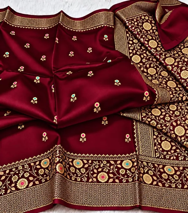 Maroon_Organza_Saree_With_Blouse_Piece_For_Women