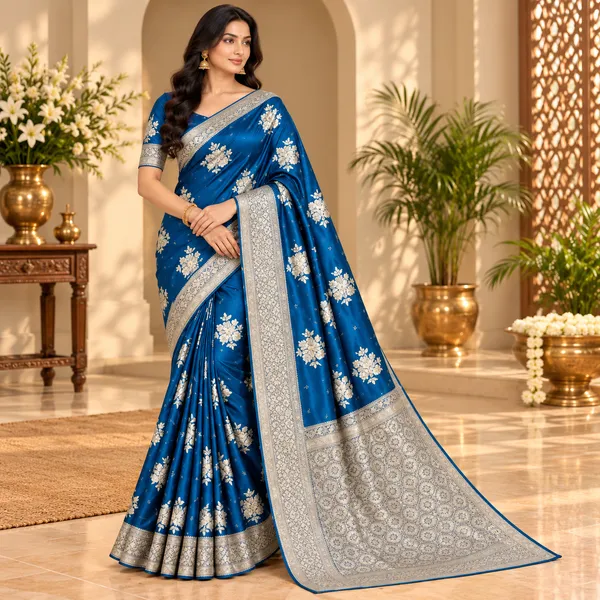 Blue_Mashru_Silk_Saree_With_Blouse_Piece_For_Women