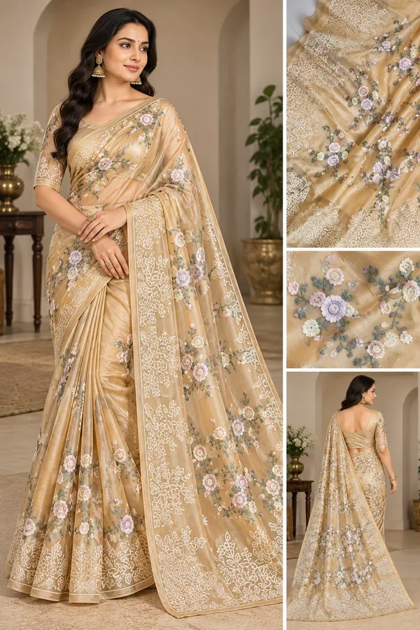 Beige_Embroidery_Organza_Saree_With_Blouse_Piece_For_Women