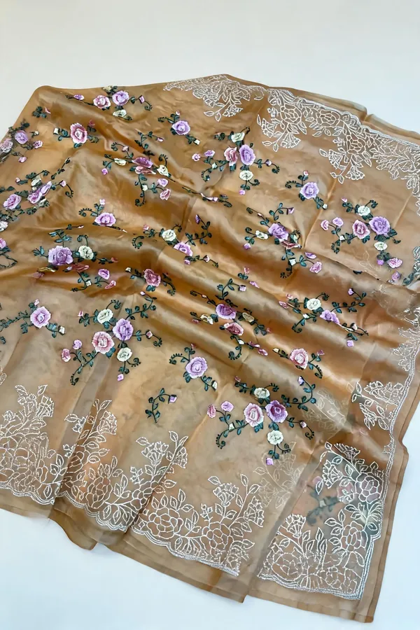Beige_Embroidery_Organza_Saree_With_Blouse_Piece_For_Women