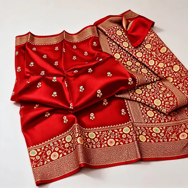 Red_Organza_Saree_With_Blouse_Piece_For_Women