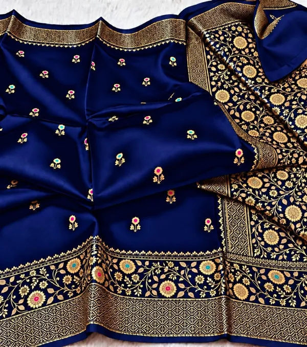 Navy_Blue_Organza_Saree_With_Blouse_Piece_For_Women