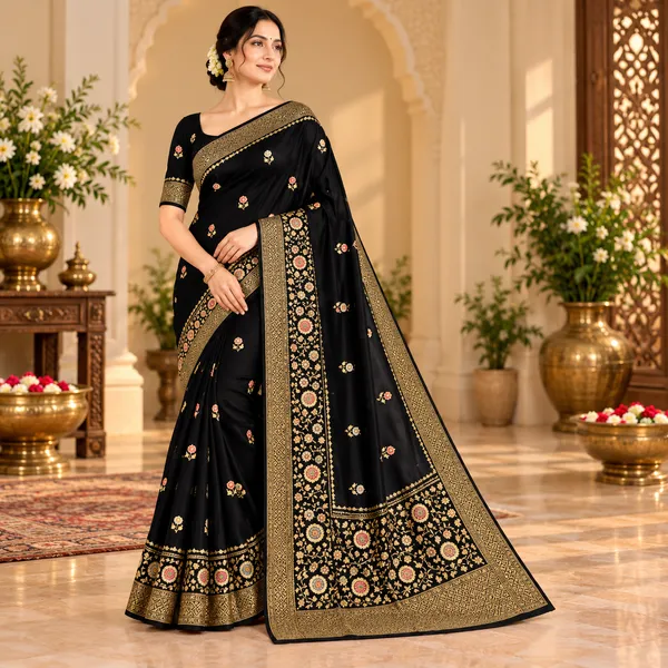 Black_Organza_Saree_With_Blouse_Piece_For_Women