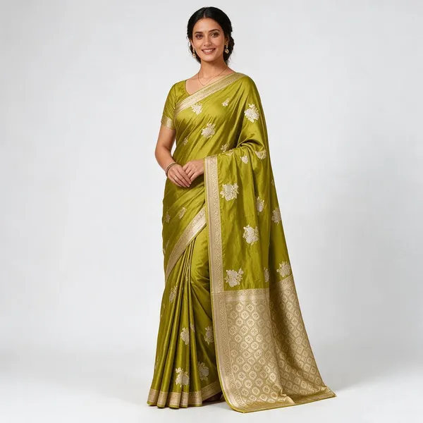 Green_Mashru_Silk_Saree_With_Blouse_Piece_For_Women