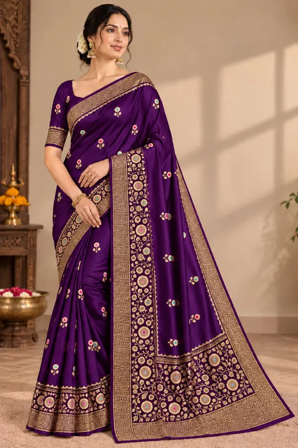 Purple_Organza_Saree_With_Blouse_Piece_For_Women