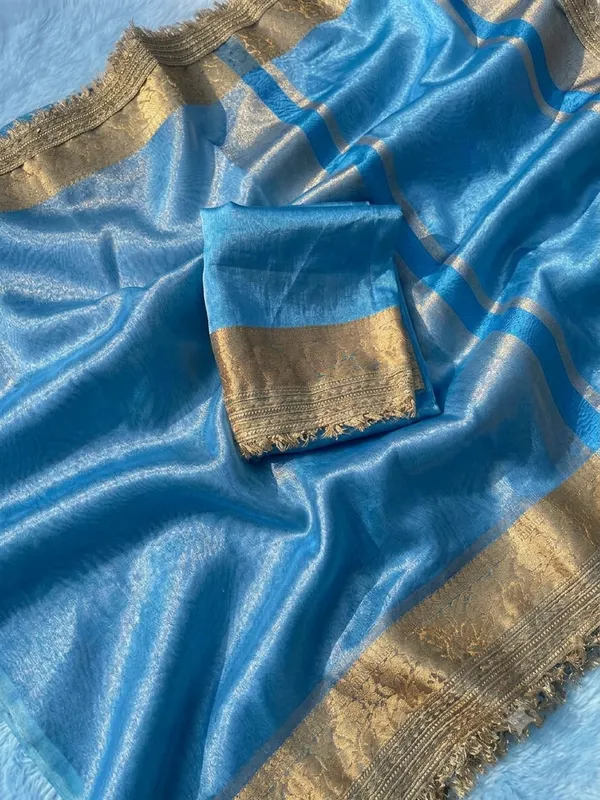 Blue_Mashru_Silk_Saree_With_Blouse_Piece_For_Women