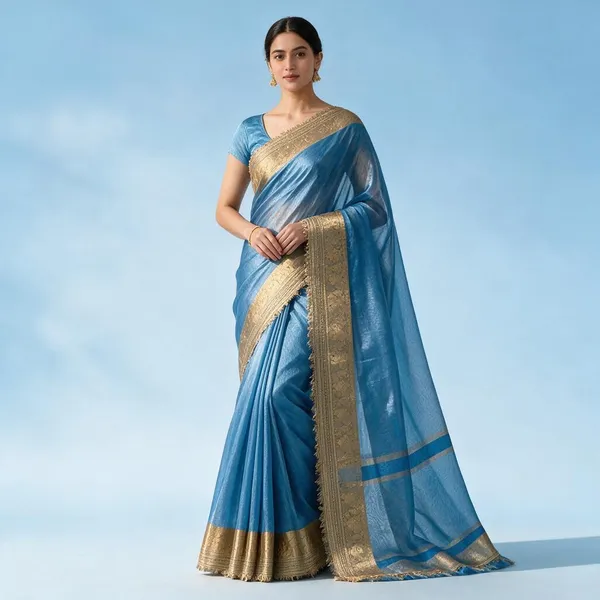 Blue_Mashru_Silk_Saree_With_Blouse_Piece_For_Women