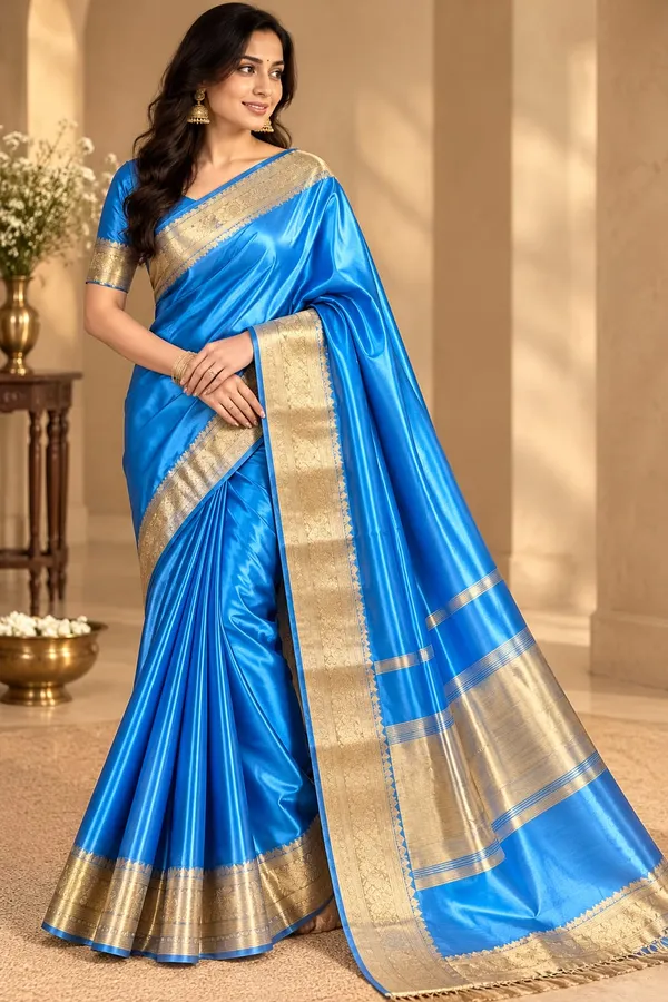 Blue_Mashru_Silk_Saree_With_Blouse_Piece_For_Women