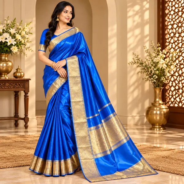 Royal_Blue_Mashru_Silk_Saree_With_Blouse_Piece_For_Women