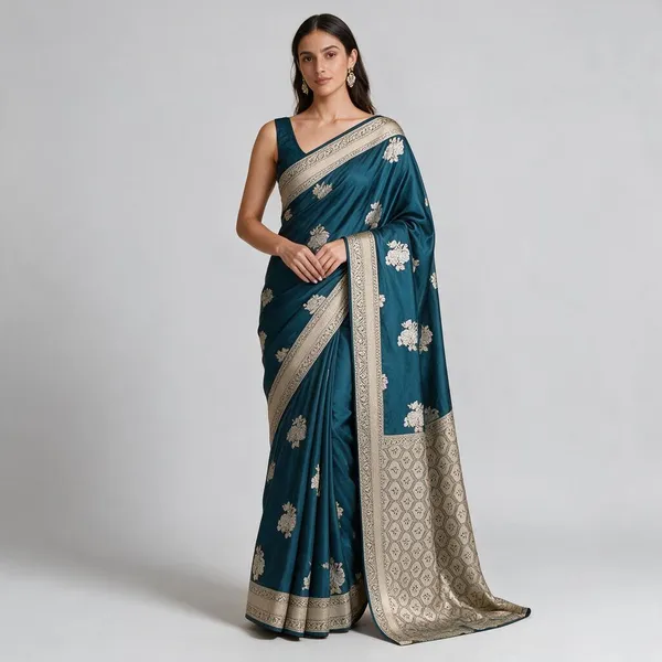 Blue_Mashru_Silk_Saree_With_Blouse_Piece_For_Women