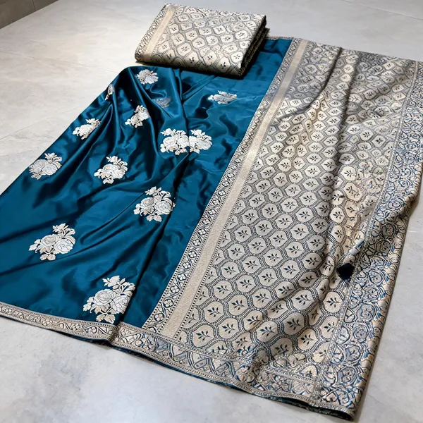 Blue_Mashru_Silk_Saree_With_Blouse_Piece_For_Women