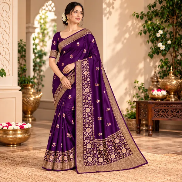 Purple_Organza_Saree_With_Blouse_Piece_For_Women