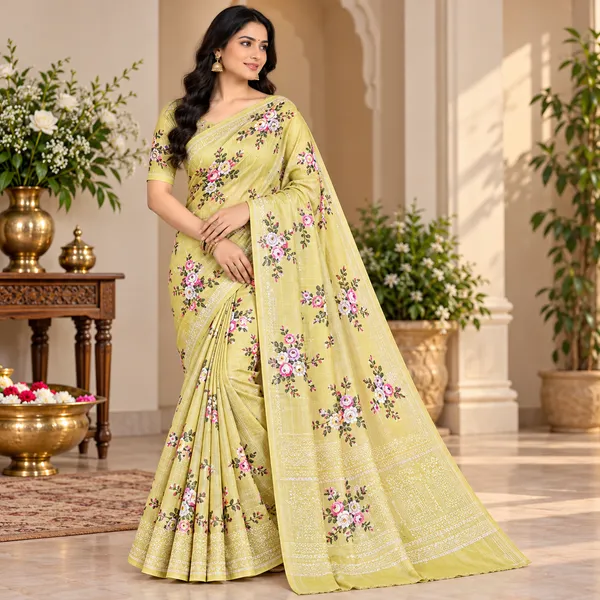 Olive_Green_Embroidery_Organza_Saree_With_Blouse_Piece_For_Women