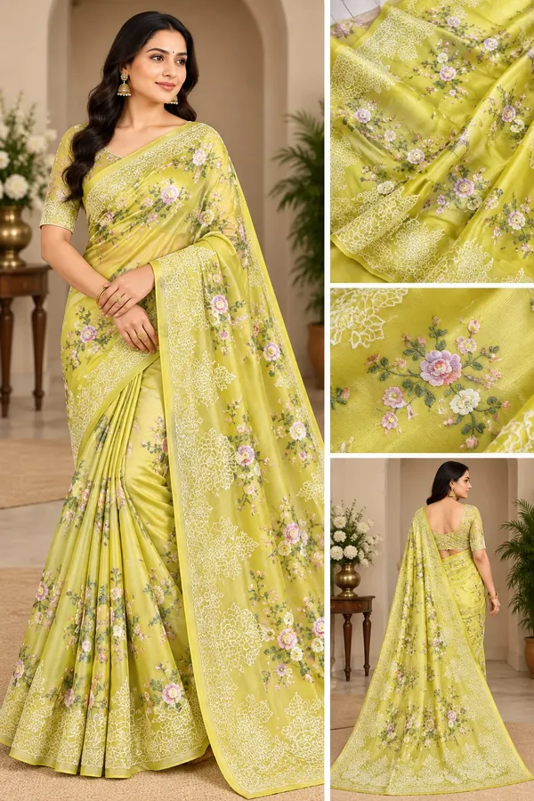 Lime_Green_Embroidery_Organza_Saree_With_Blouse_Piece_For_Women