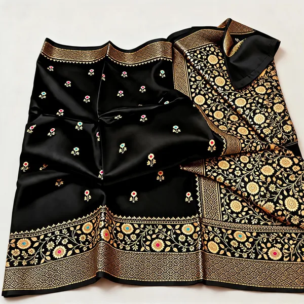 Black_Organza_Saree_With_Blouse_Piece_For_Women