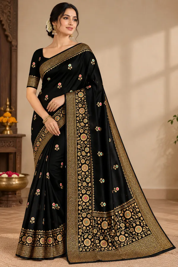 Black_Organza_Saree_With_Blouse_Piece_For_Women