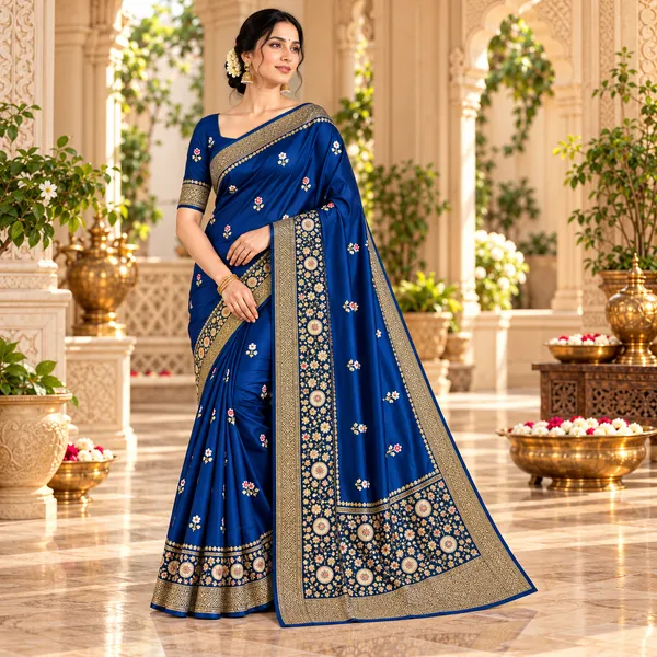Blue_Organza_Saree_With_Blouse_Piece_For_Women