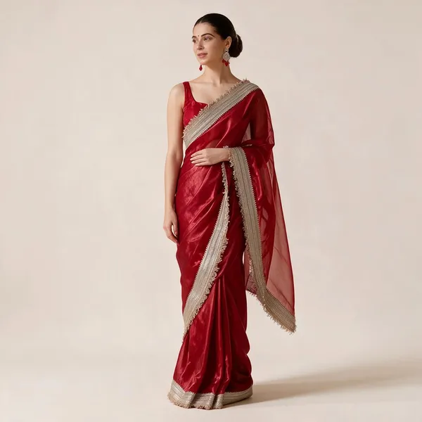 Red_Mashru_Silk_Saree_With_Blouse_Piece_For_Women