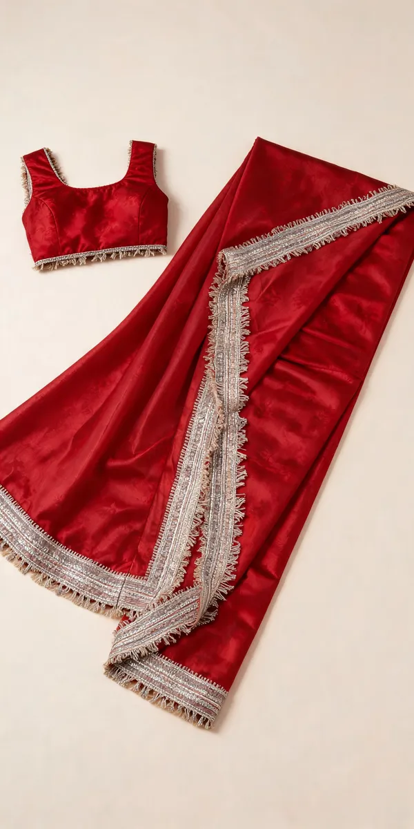 Red_Mashru_Silk_Saree_With_Blouse_Piece_For_Women