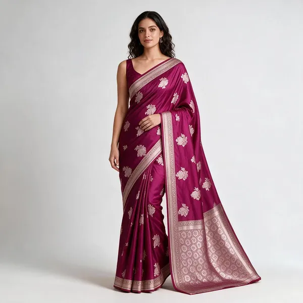 Magenta_Mashru_Silk_Saree_With_Blouse_Piece_For_Women