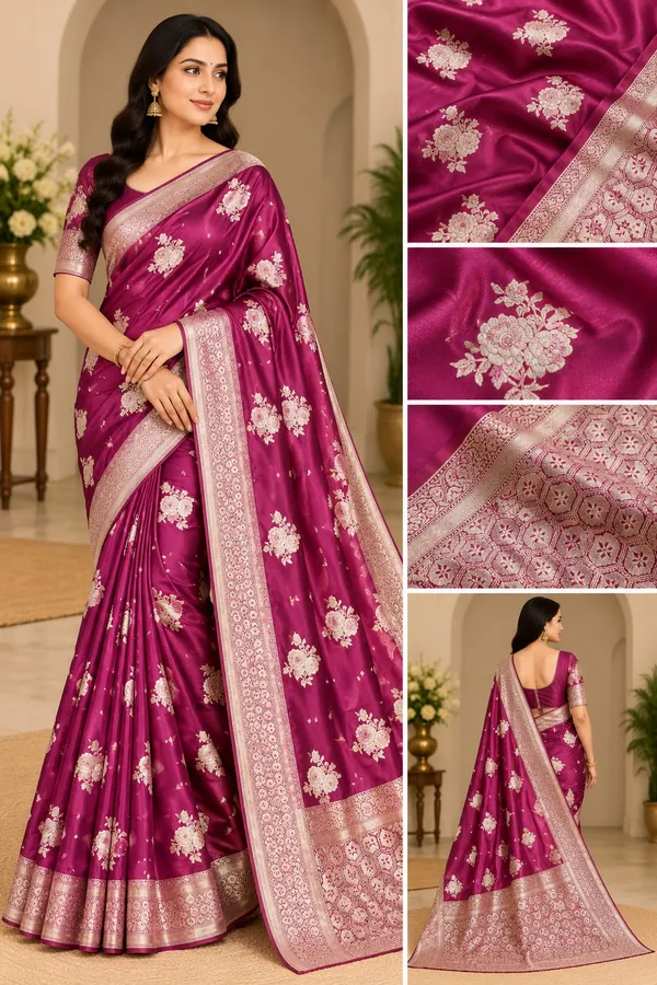Magenta_Mashru_Silk_Saree_With_Blouse_Piece_For_Women