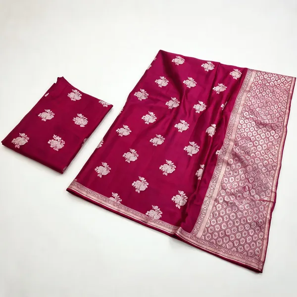 Magenta_Mashru_Silk_Saree_With_Blouse_Piece_For_Women