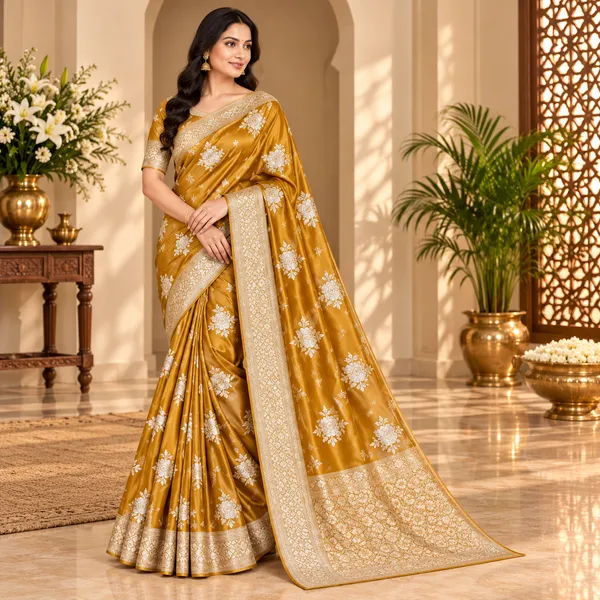 Mustard_Mashru_Silk_Saree_With_Blouse_Piece_For_Women
