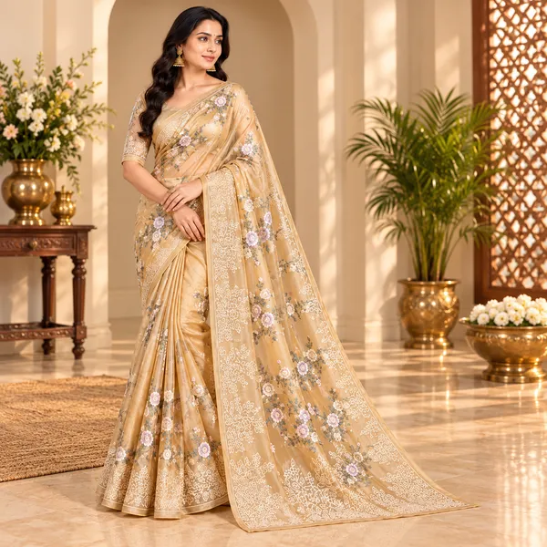 Beige_Embroidery_Organza_Saree_With_Blouse_Piece_For_Women
