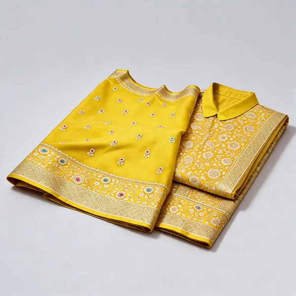 Yellow_Organza_Saree_With_Blouse_Piece_For_Women