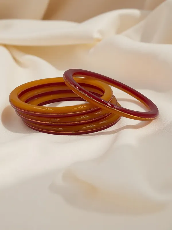 Shreenathji_Gold_Everyday_Luxury_Bangles___4_Pcs_Authentic_22K_Yellow_Gold_&_Red_Orange_Acrylic_Churi_Set_(Set_Of_4)