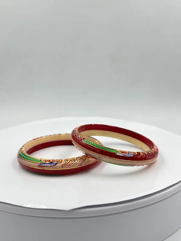 Shreenathji_Gold_Minimalist_Everyday_Traditional_Hand_Painted_22K_Gold_Bound_Red_Cream_Plastic_Base_Bangles_(Pack_Of_2)