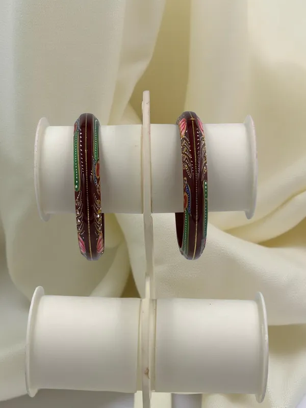 Shreenathji_Gold_Minimalist_Everyday_Traditional_Hand_Painted_22K_Gold_Bound_Maroon_Plastic_Base_Bangles_(Pack_Of_2)