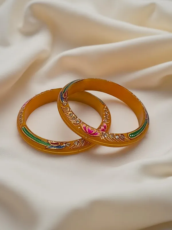 Mustard_Gold_Enamel_Floral_Bangle_Set_For_Women