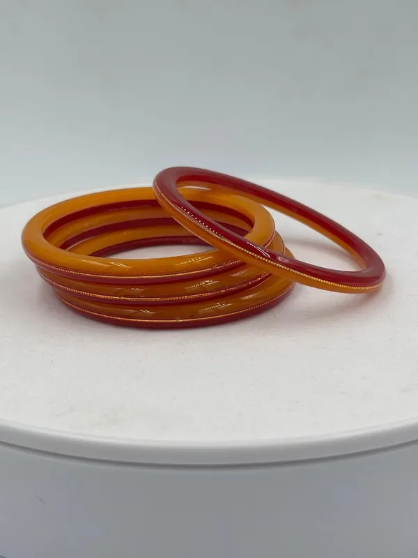 Shreenathji_Gold_Everyday_Luxury_Bangles___4_Pcs_Authentic_22K_Yellow_Gold_&_Red_Orange_Acrylic_Churi_Set_(Set_Of_4)