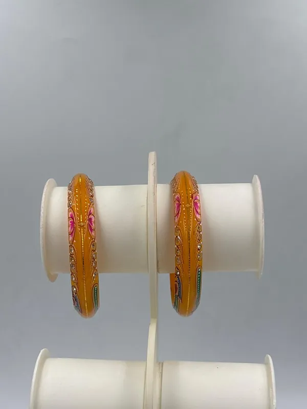 Mustard_Gold_Enamel_Floral_Bangle_Set_For_Women