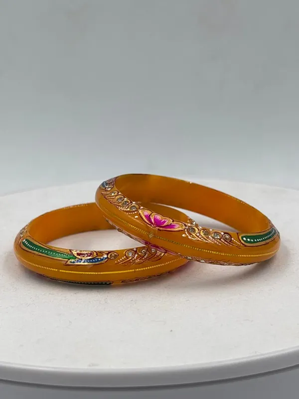Mustard_Gold_Enamel_Floral_Bangle_Set_For_Women