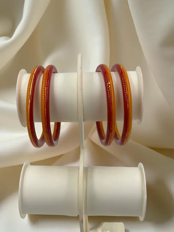 Shreenathji_Gold_Everyday_Luxury_Bangles___4_Pcs_Authentic_22K_Yellow_Gold_&_Red_Orange_Acrylic_Churi_Set_(Set_Of_4)